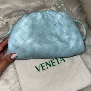 Bottega Veneta Mini Intrecciato Leather Pouch Clutch pale blue